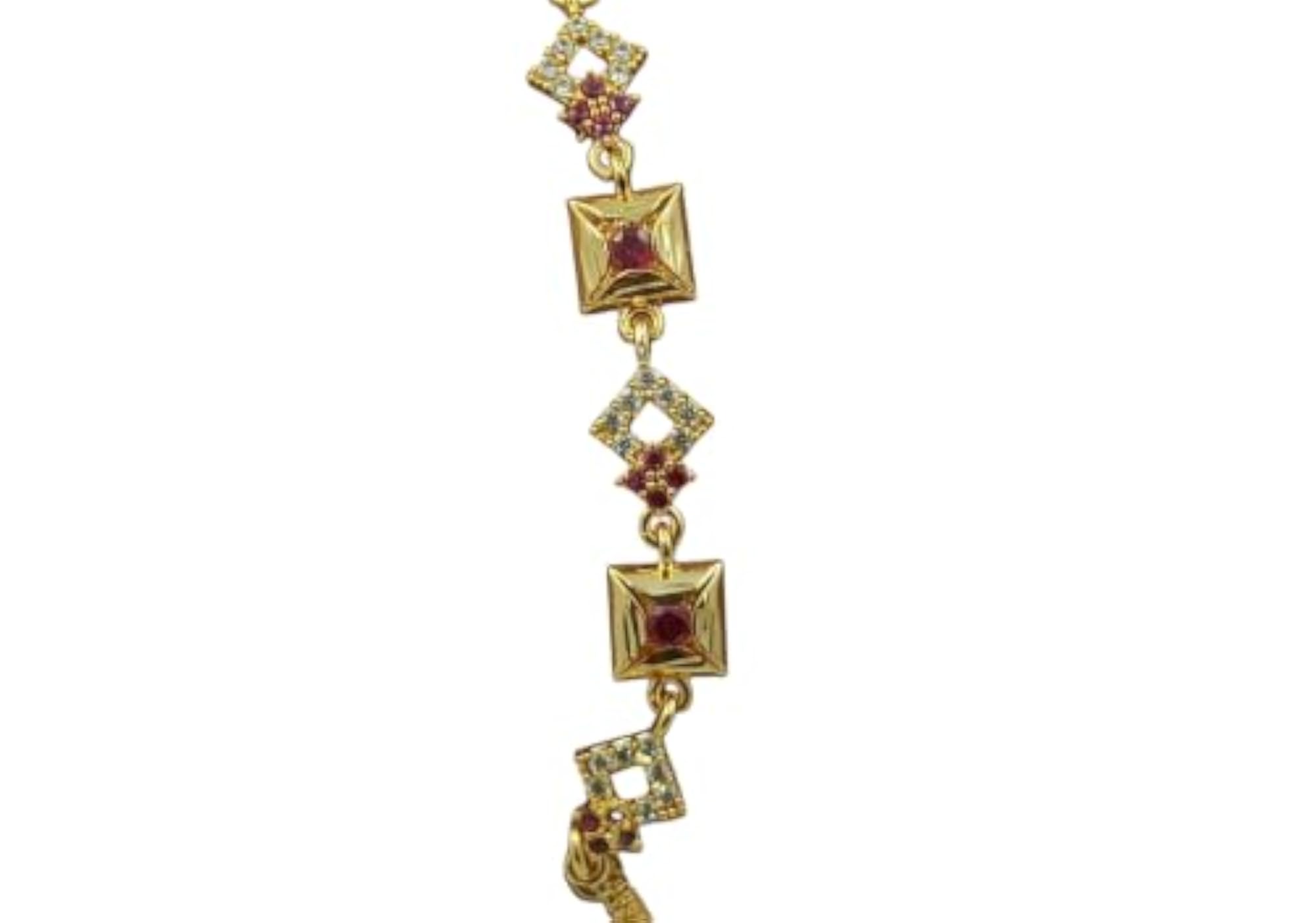 Women's Geometric Golden Ruby CZ Bracelet, Brass Copper Alloy